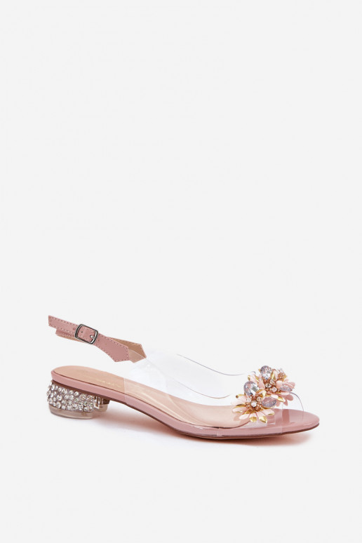 Transparent Low Heel Sandals With Decoration D&A MR51-709 Pink Transparent Low Heel Sandals With Decoration D&A MR51-709 Pink