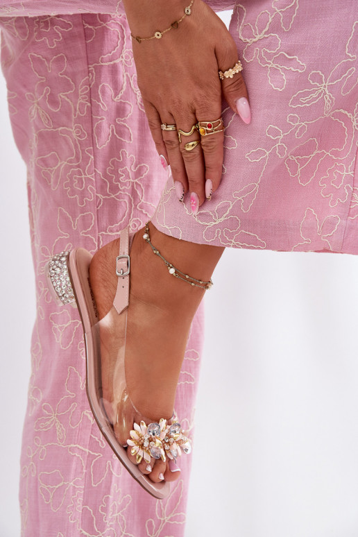 Transparent Low Heel Sandals With Decoration D&A MR51-709 Pink Transparent Low Heel Sandals With Decoration D&A MR51-709 Pink