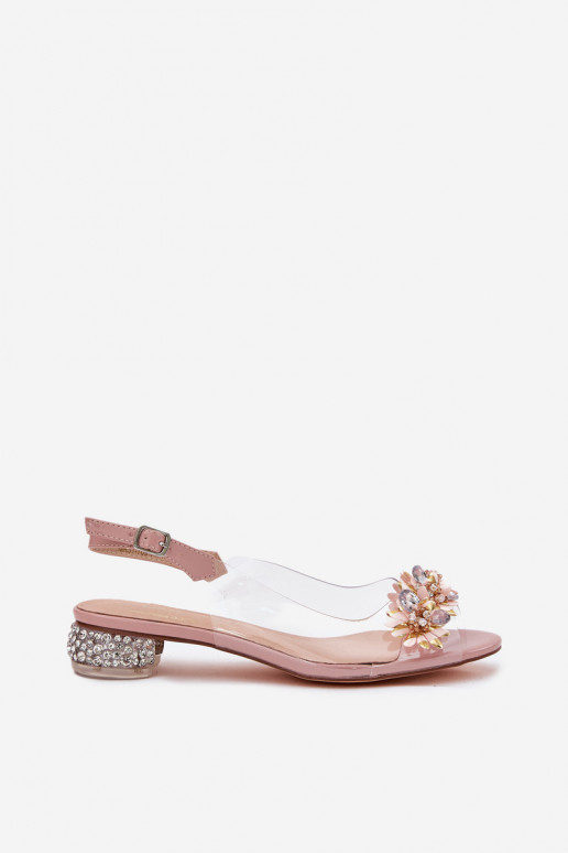 Transparent Low Heel Sandals With Decoration D&A MR51-709 Pink Transparent Low Heel Sandals With Decoration D&A MR51-709 Pink