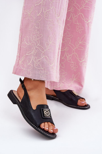 Elegant Women's Sandals On Flat Heel With Decoration S.Barski KV51-082 Black