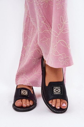 Elegant Women's Sandals On Flat Heel With Decoration S.Barski KV51-082 Black 2