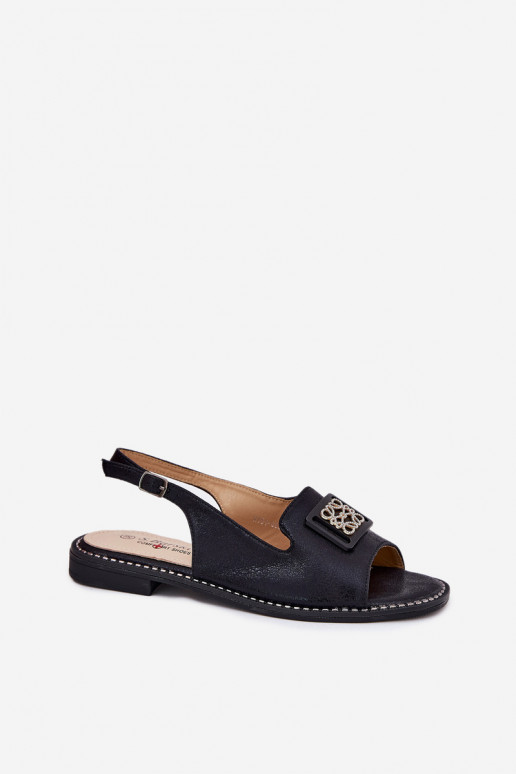 Elegant Women's Sandals On Flat Heel With Decoration S.Barski KV51-082 Black