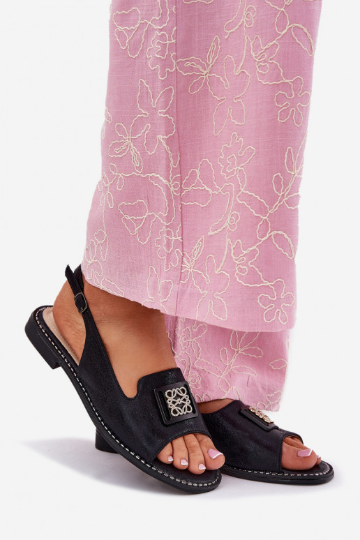 Elegant Women's Sandals On Flat Heel With Decoration S.Barski KV51-082 Black