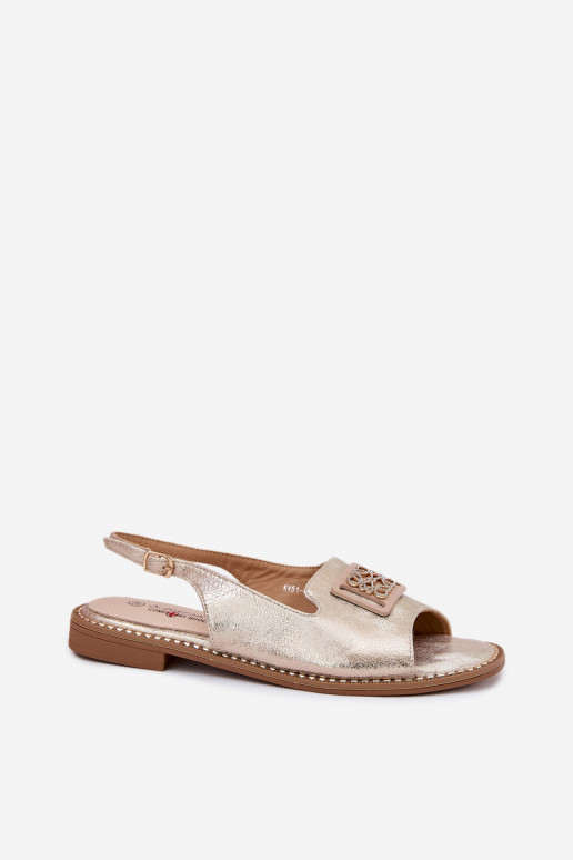 Elegant Women's Sandals On Flat Heel With Decoration S.Barski KV51-082 Golden Elegant Women's Sandals On Flat Heel With Decoration S.Barski KV51-082 Golden