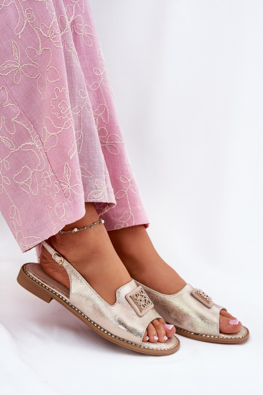 Elegant Women's Sandals On Flat Heel With Decoration S.Barski KV51-082 Golden Elegant Women's Sandals On Flat Heel With Decoration S.Barski KV51-082 Golden