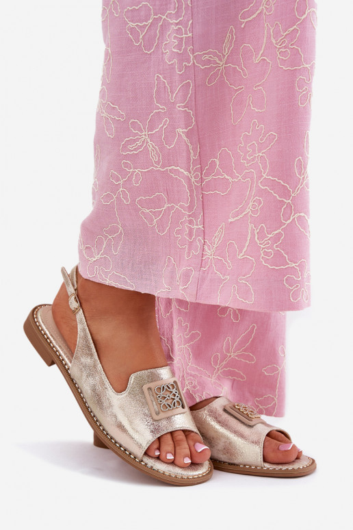 Elegant Women's Sandals On Flat Heel With Decoration S.Barski KV51-082 Golden Elegant Women's Sandals On Flat Heel With Decoration S.Barski KV51-082 Golden