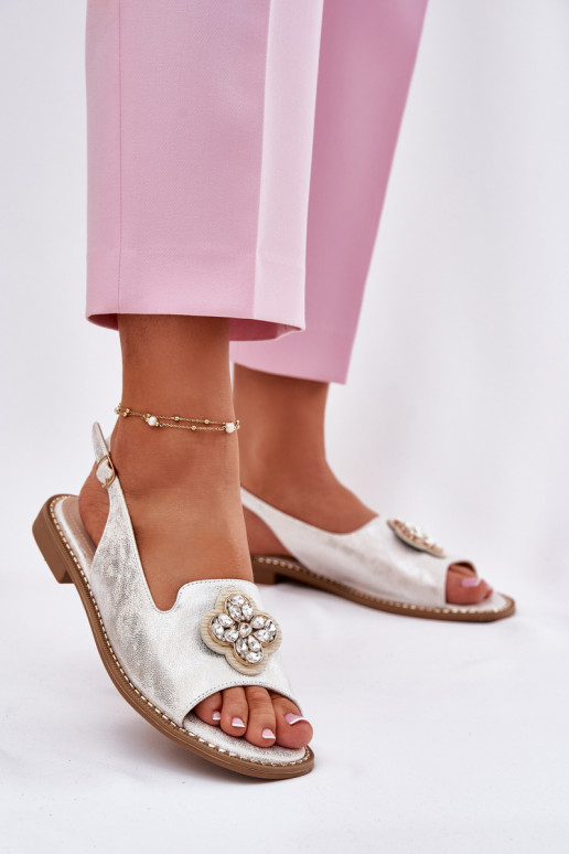 Ladies Sandals On Flat Heel With Decorative Detail S.Barski KV51-080 Silver