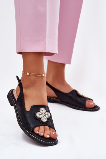 Ladies Sandals On Flat Heel With Decorative Detail S.Barski KV51-080 Black