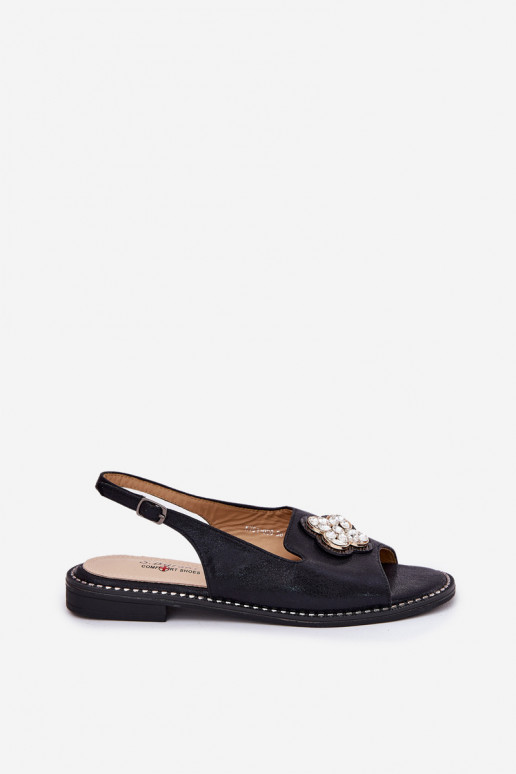 Ladies Sandals On Flat Heel With Decorative Detail S.Barski KV51-080 Black