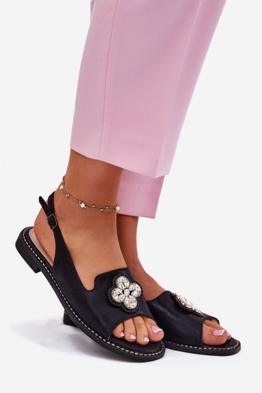 Ladies Sandals On Flat Heel With Decorative Detail S.Barski KV51-080 Black