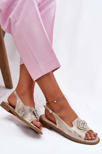 Women Sandals On Flat Heel With Decorative Detail S.Barski KV51-080 Gold