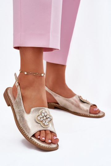 Women Sandals On Flat Heel With Decorative Detail S.Barski KV51-080 Gold 2