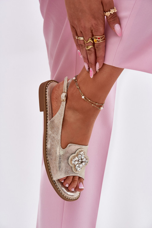 Women Sandals On Flat Heel With Decorative Detail S.Barski KV51-080 Gold