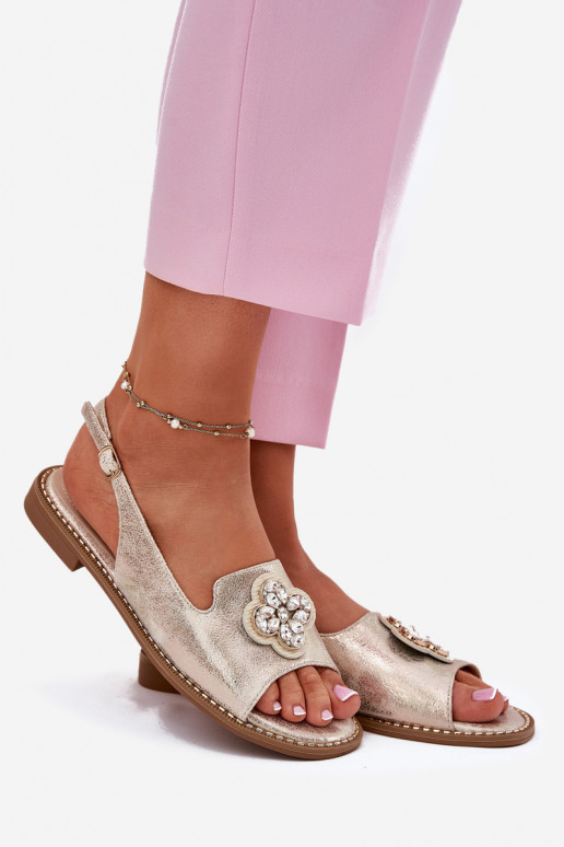 Women Sandals On Flat Heel With Decorative Detail S.Barski KV51-080 Gold