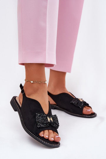 Women's Sandals With Bow On Flat Heel S.Barski KV51-014 Black