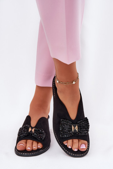 Women's Sandals With Bow On Flat Heel S.Barski KV51-014 Black 2