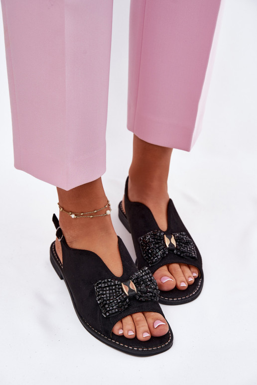 Women's Sandals With Bow On Flat Heel S.Barski KV51-014 Black