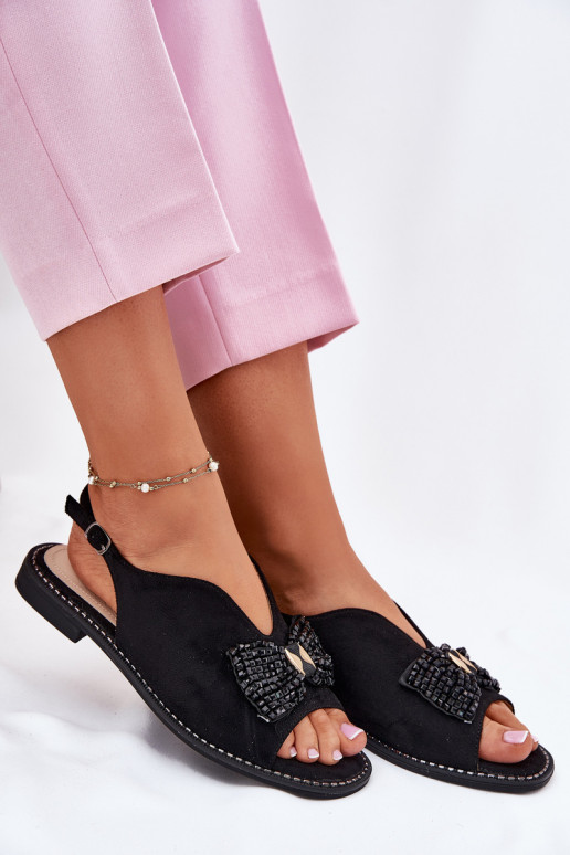 Women's Sandals With Bow On Flat Heel S.Barski KV51-014 Black