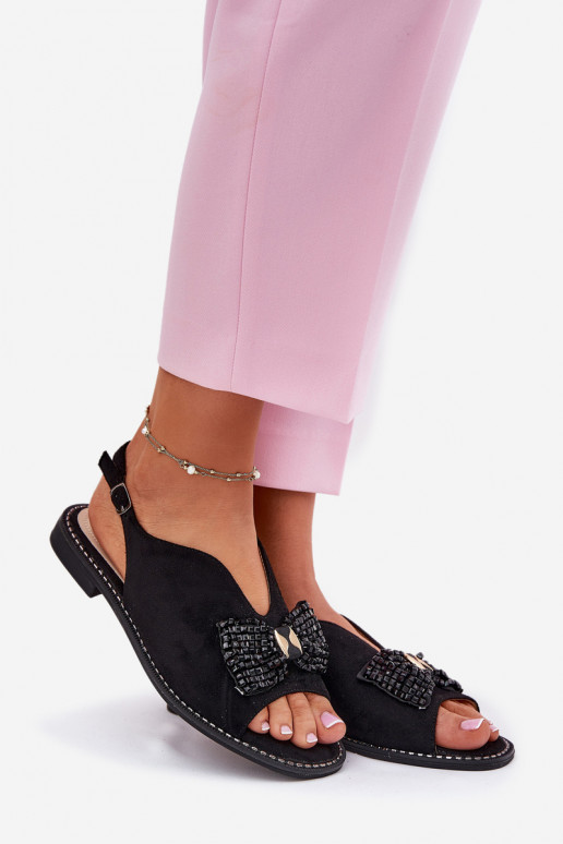 Women's Sandals With Bow On Flat Heel S.Barski KV51-014 Black