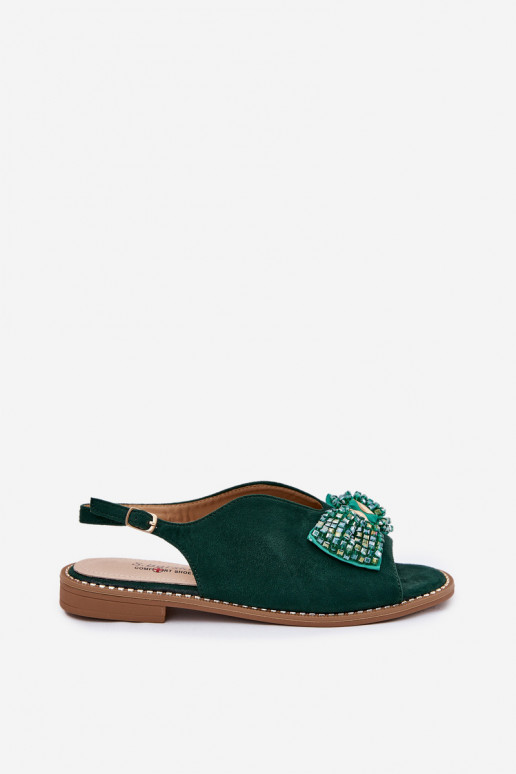 Womens Sandals With Bow On Flat Heel S.Barski KV51-014 Green