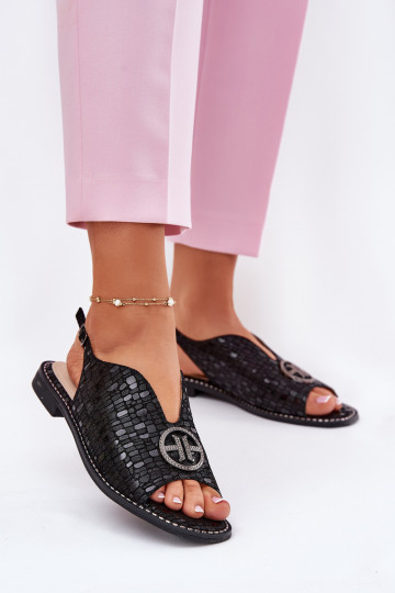 Leather Sandals On Flat Heel With Decoration S.Barski KV51-094 Black 2