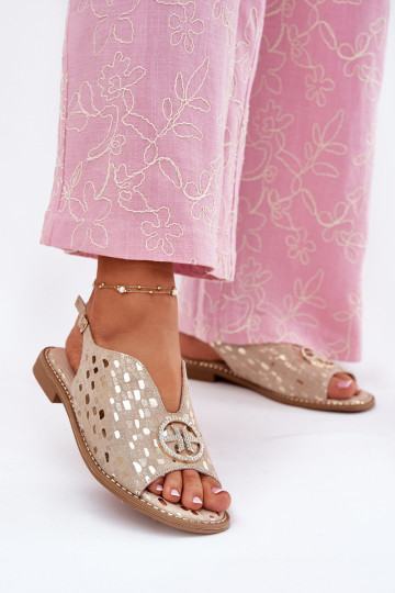 Leather Sandals With Flat Heel And Decoration S.Barski KV51-094 Golden