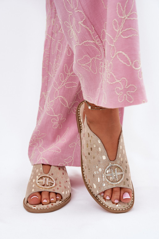 Leather Sandals With Flat Heel And Decoration S.Barski KV51-094 Golden