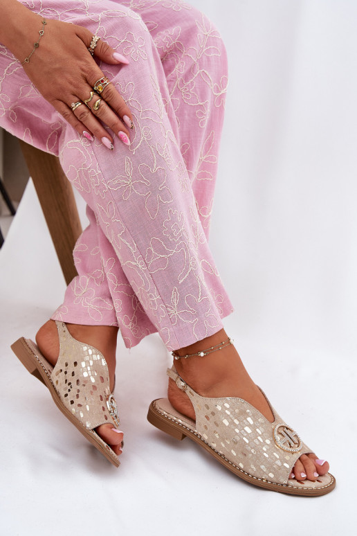 Leather Sandals With Flat Heel And Decoration S.Barski KV51-094 Golden