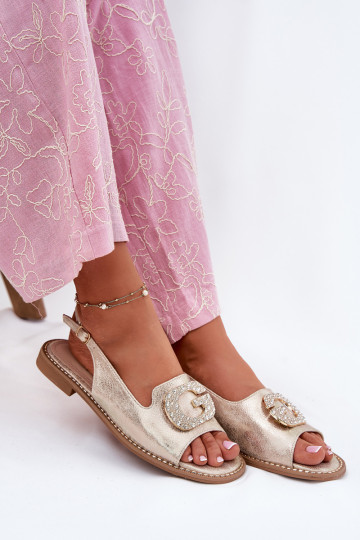 Women Sandals On Flat Heel With Decorative Detail S.Barski KV51-080 Gold