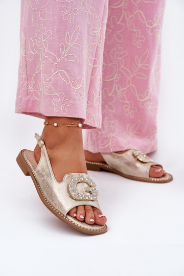 Women Sandals On Flat Heel With Decorative Detail S.Barski KV51-080 Gold 2