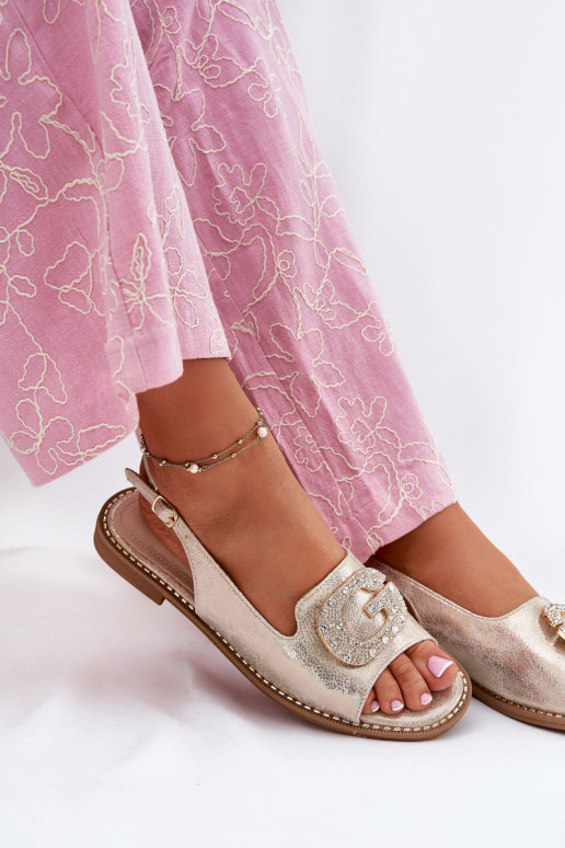 Women Sandals On Flat Heel With Decorative Detail S.Barski KV51-080 Gold