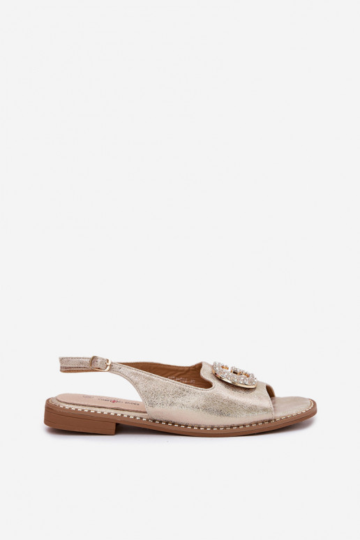 Women Sandals On Flat Heel With Decorative Detail S.Barski KV51-080 Gold