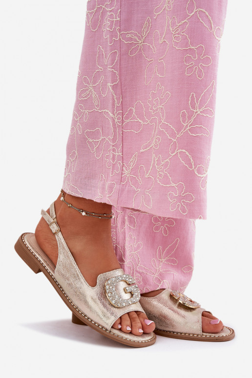 Women Sandals On Flat Heel With Decorative Detail S.Barski KV51-080 Gold