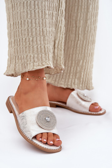 Women's Flat Sandals With Decoration S.Barski KV51-013 Silver