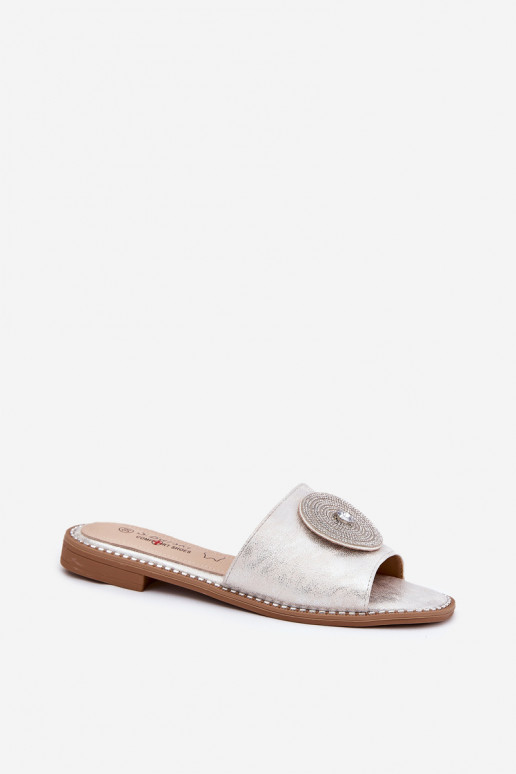 Women's Flat Sandals With Decoration S.Barski KV51-013 Silver