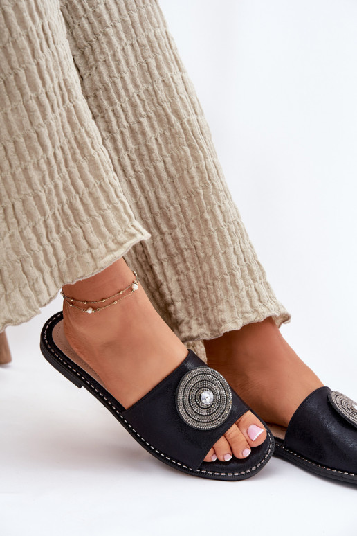 Ladies Flat Sandals With Decoration S.Barski KV51-013 Black