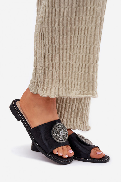 Ladies Flat Sandals With Decoration S.Barski KV51-013 Black