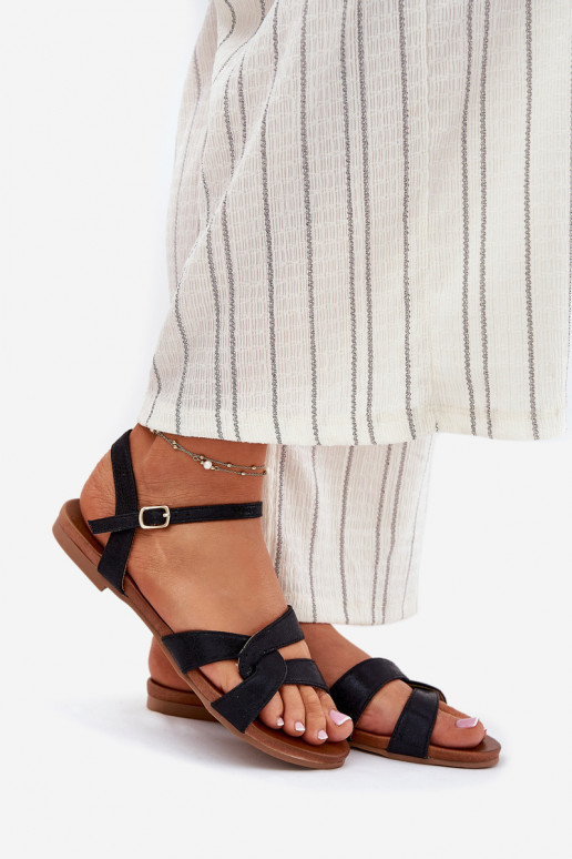 Flat Shiny Women's Sandals S.Barski KV51-022 Black