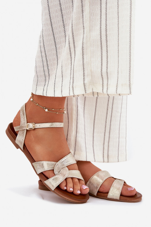 Flat Shiny Sandals Women S.Barski KV51-022 Gold Flat Shiny Sandals Women S.Barski KV51-022 Gold