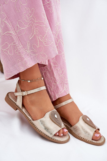 Women's Flat Sandals With Decoration S.Barski KV51-098 Gold