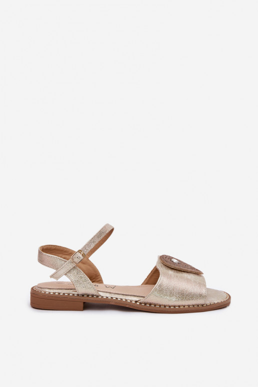 Damskie Sandały Na Płaskim Obcasie Z Ozdobą S.Barski KV51-098 Złote
