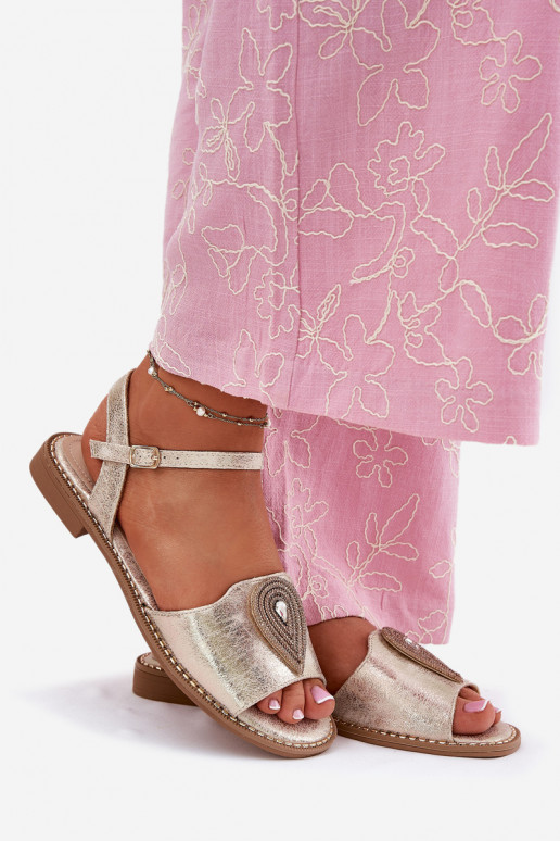 Women's Flat Sandals With Decoration S.Barski KV51-098 Gold
