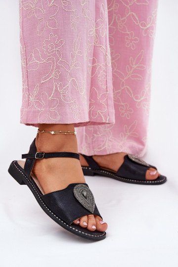 Women's Flat Sandals With Decoration S.Barski KV51-098 Black