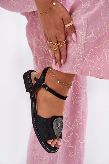 Women's Flat Sandals With Decoration S.Barski KV51-098 Black 2