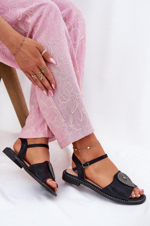 Women's Flat Sandals With Decoration S.Barski KV51-098 Black