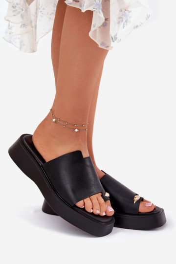 Ladies Platform Slippers With Decorative Detail Black Linosea 2