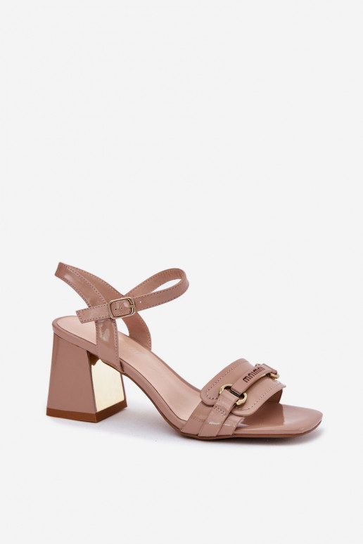 Leather patent women's sandals on heel beige Mevonelle Leather patent women's sandals on heel beige Mevonelle