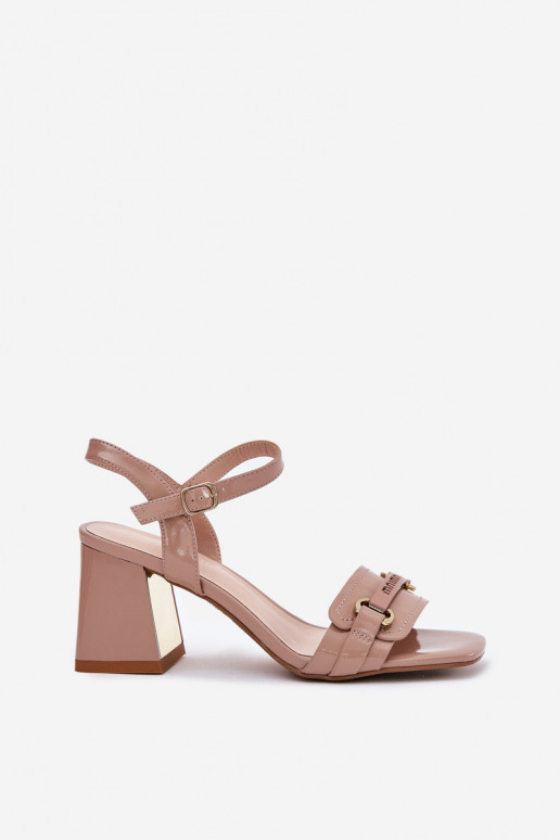 Leather patent women's sandals on heel beige Mevonelle Leather patent women's sandals on heel beige Mevonelle