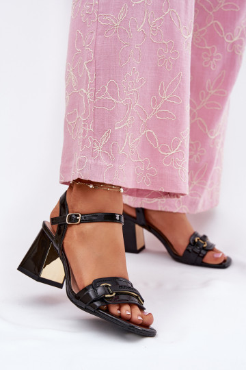 Leather Patent Women's Heeled Sandals Black Mevonelle 2