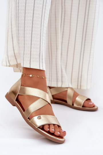 Womens flat sandals with elastic straps gold Marinea 2